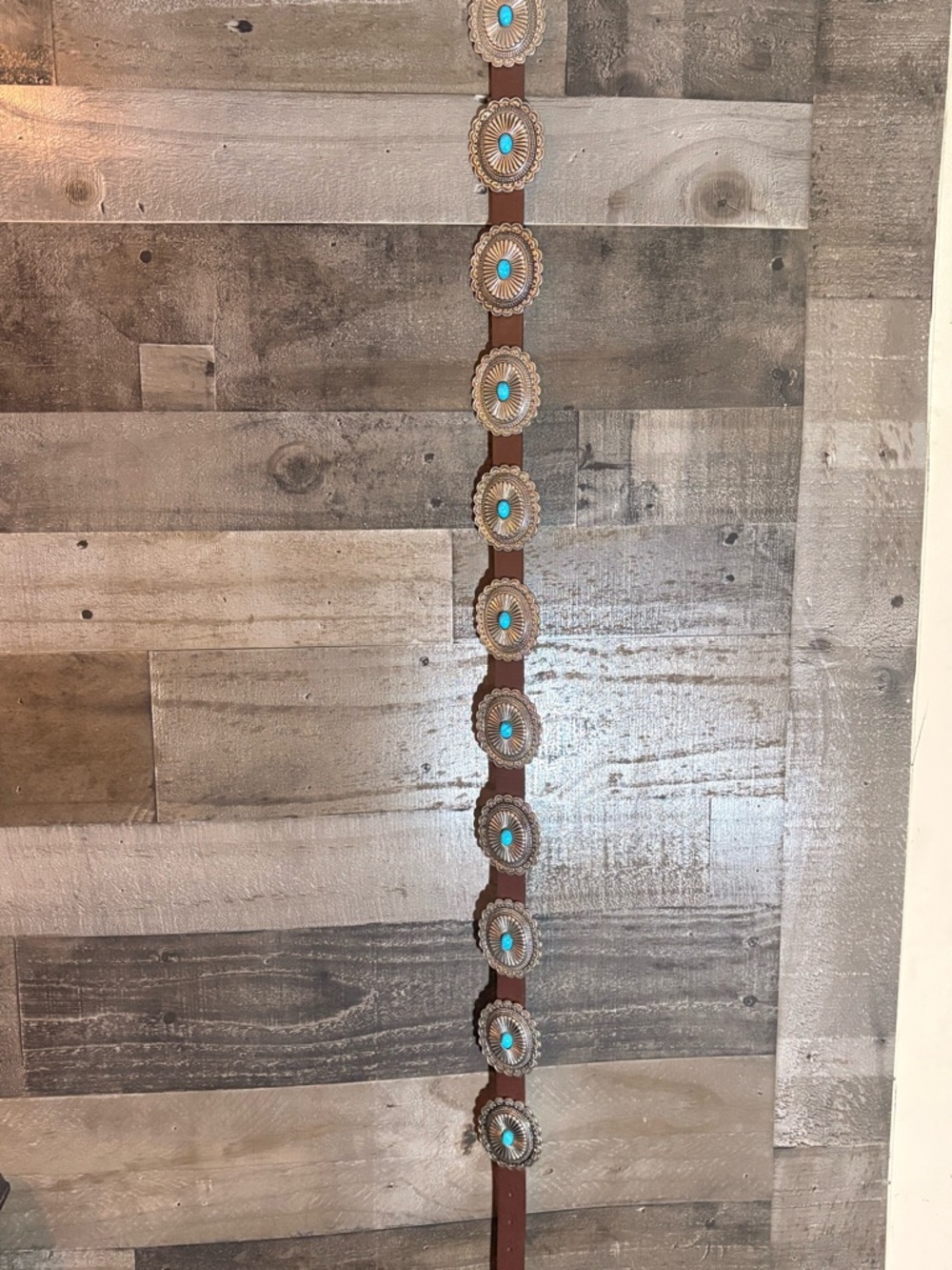 Brown Leather Western Concho Belt with Turquoise Accents